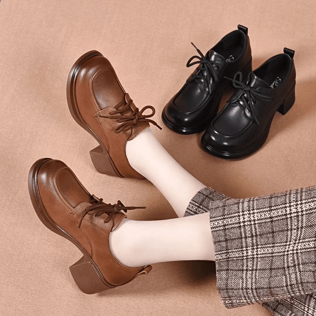 女鞋皮鞋春秋百搭春季粗跟中跟厚底中跟圆头软底秋季深口306
