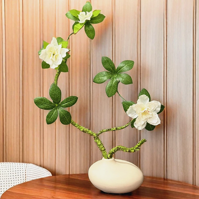 栀子花仿真花轻奢高档陶瓷花瓶客厅餐桌干花装饰插花人工摆件套装