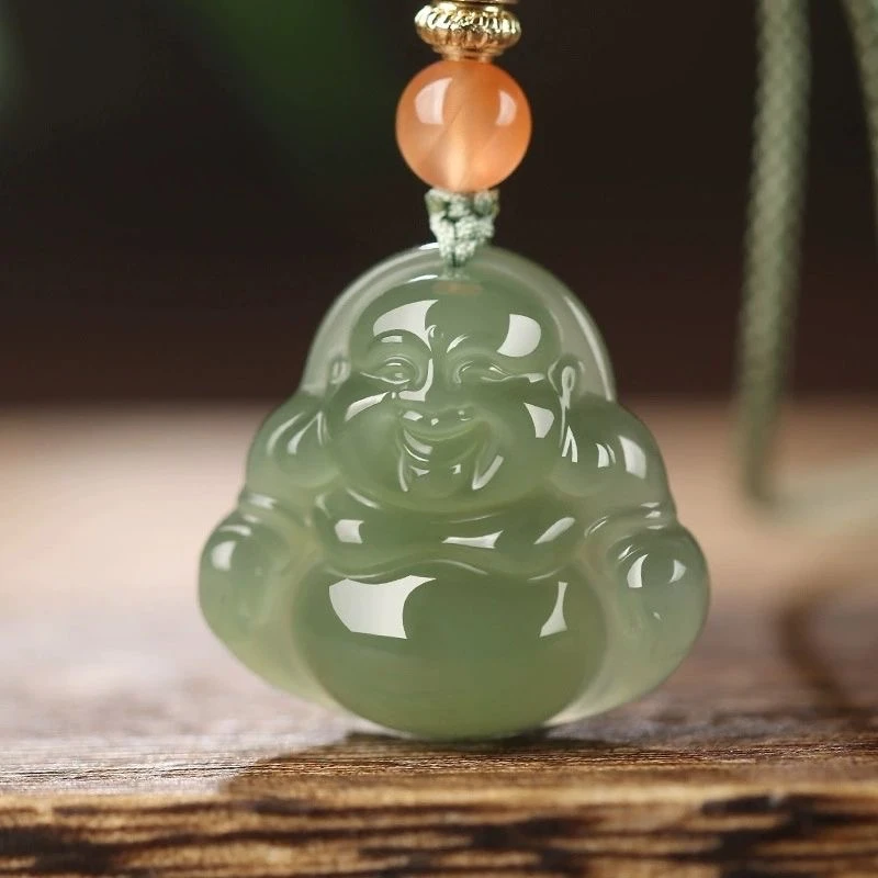 肥甜喵天然新疆和田玉晴水佛公吊坠湖水绿项坠子女款时尚双面精雕