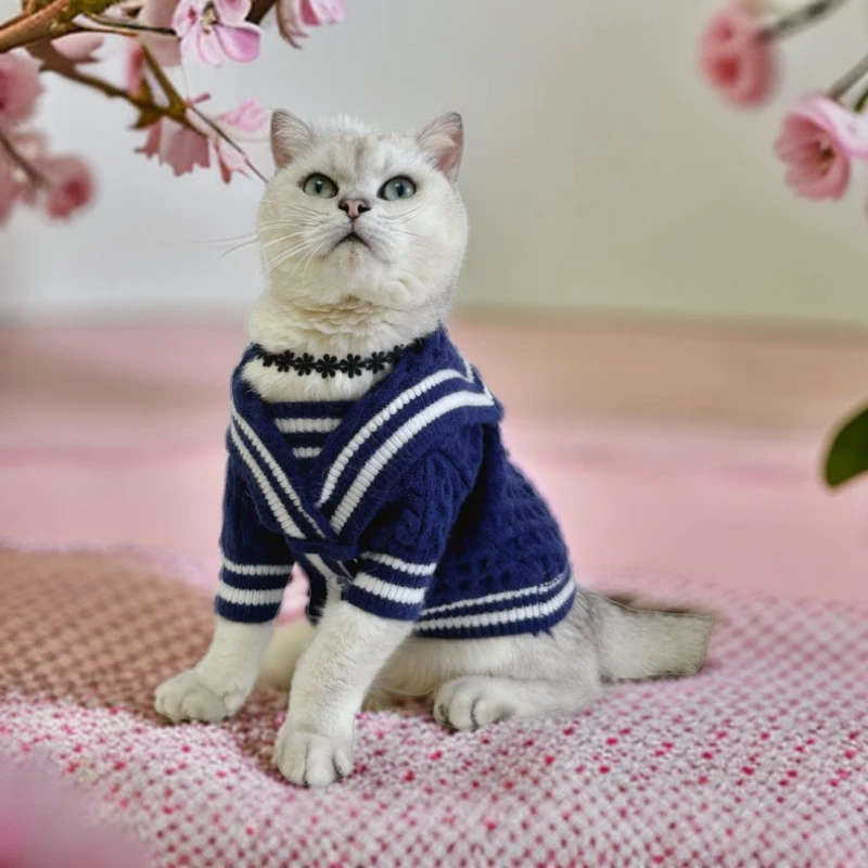 秋冬海军领学院风宠物毛衣中小型犬狗狗猫咪保暖舒适衣服法斗比熊