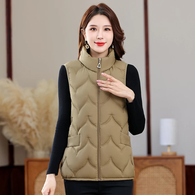 棉马甲女短款中年妈妈装时尚百搭轻薄坎肩2025秋冬季外穿马夹9823