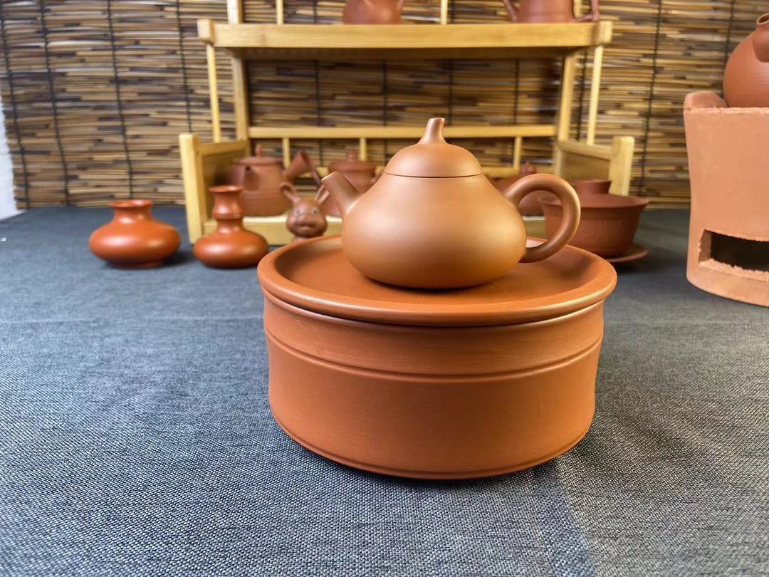 潮州手拉壶薄胎鸡蛋黄泥料茄瓜壶110毫升（带证书带礼盒）茶道