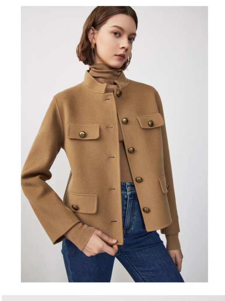 羊毛复古双面呢毛呢短外套毛呢冬上衣新款气质大衣短款女款冬季