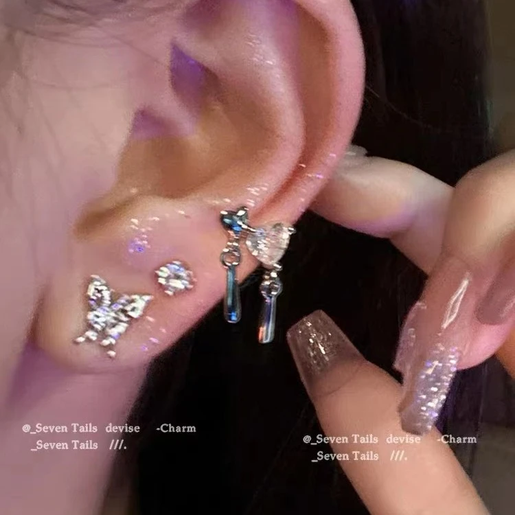 合金耳饰 1103-6件套周庄梦蝶蝴蝶耳钉小众设计感高级感爆款耳饰