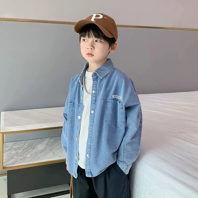 儿童牛仔衬衫春秋季2024新款中大童长袖衬衣男童洋气薄款休闲上衣