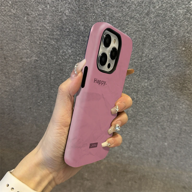 Happy粉苹果15promax二合一磨砂菲林壳iPhone14/13/12/xs手机壳