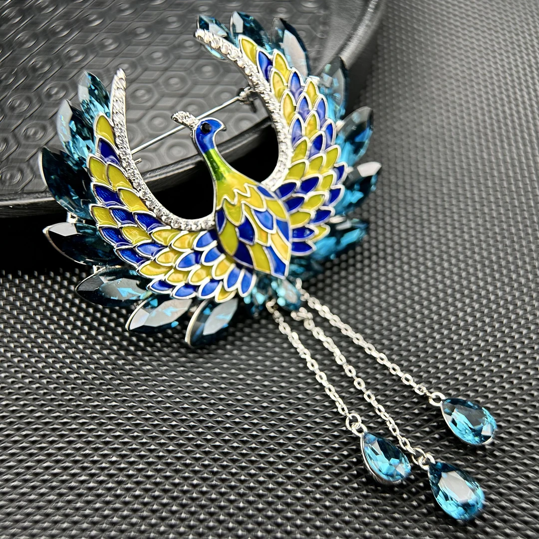 1515蓝色流苏凤凰胸针