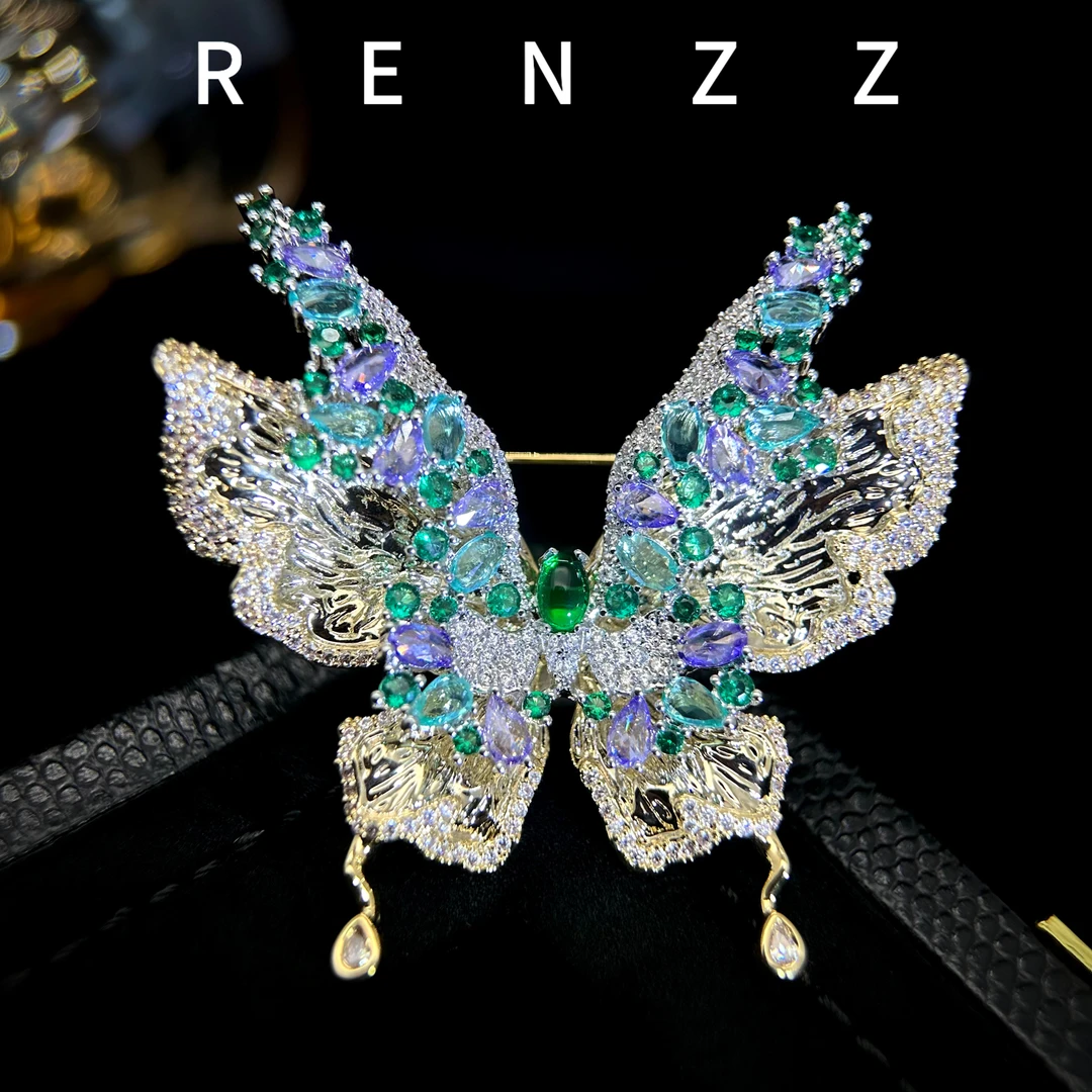 2968法★【蝴蝶之心】黄绿色双层蝴蝶胸针