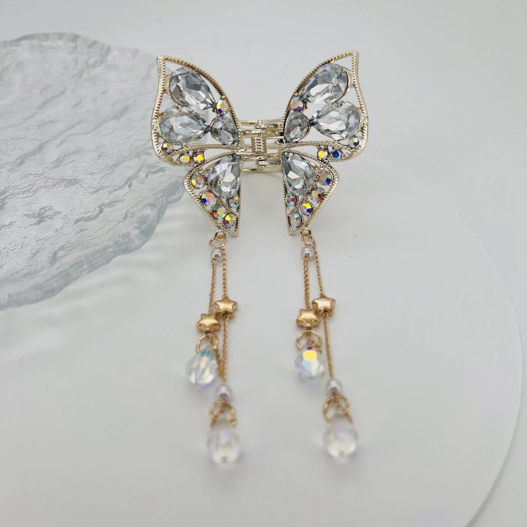 3287灰色蝴蝶流苏抓夹