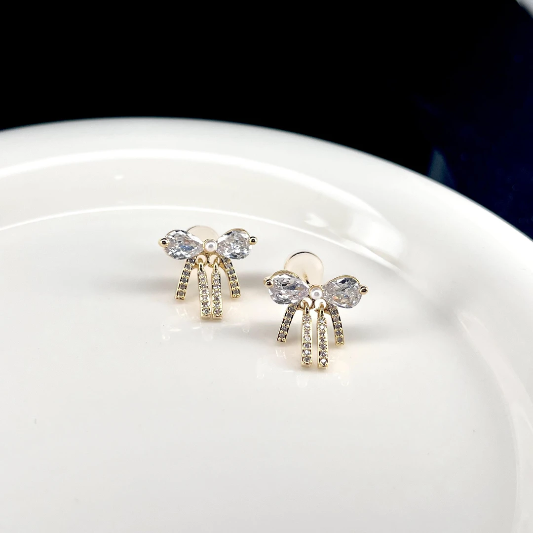 2033黄色蝴蝶结流苏耳钉