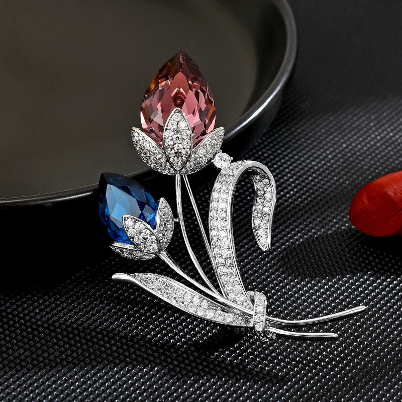 0256蓝紫色双头郁金香胸针