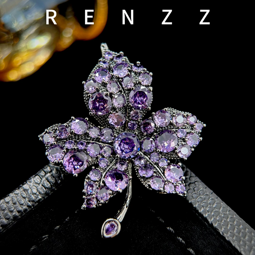 任珍 2995意★【金秋落叶】紫色枫叶气质胸针