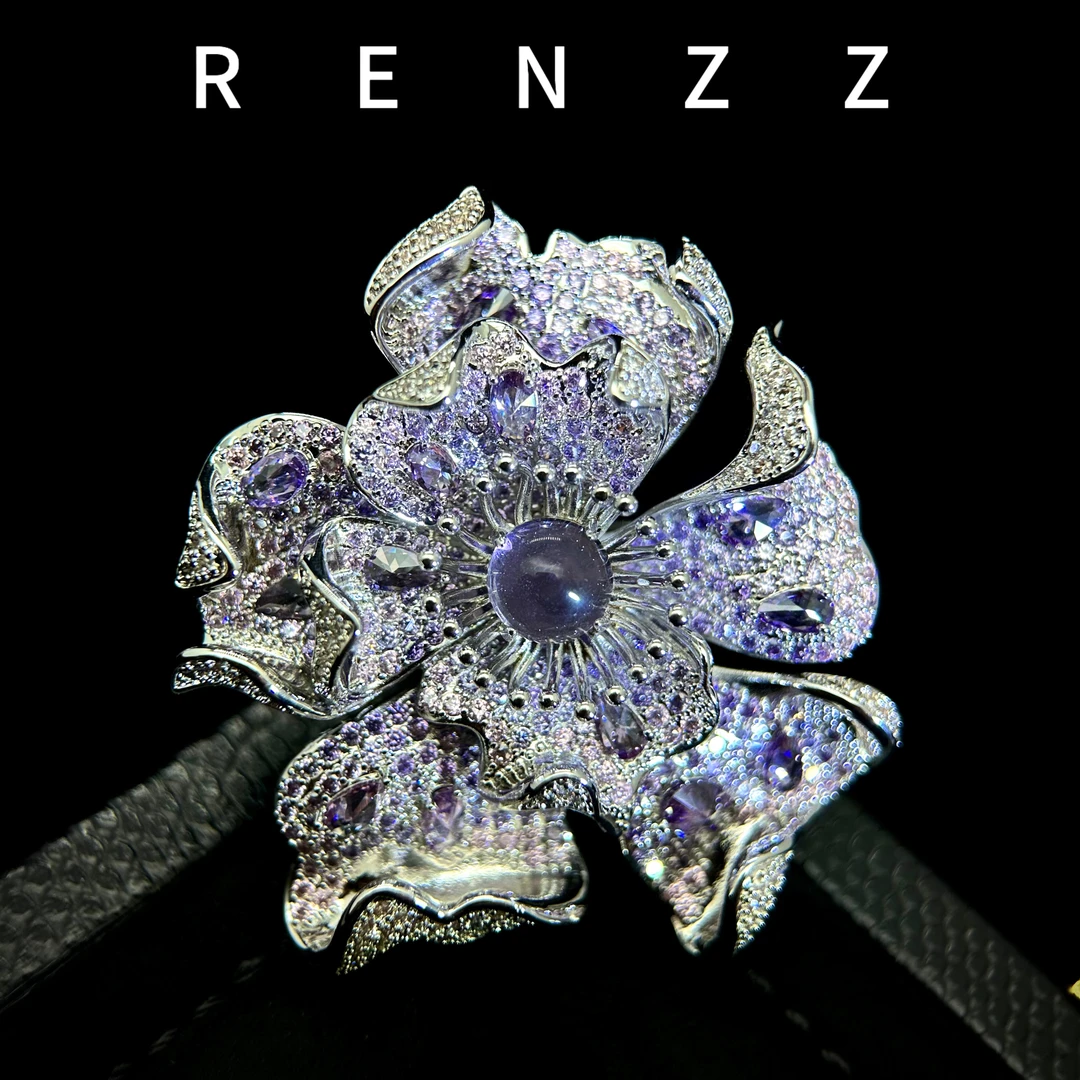 2908法★【璀璨海棠】高定设计师紫色海棠花胸针