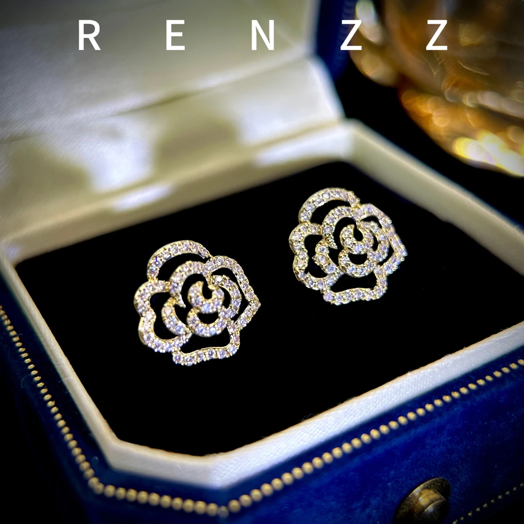 9871黑色山茶花耳钉