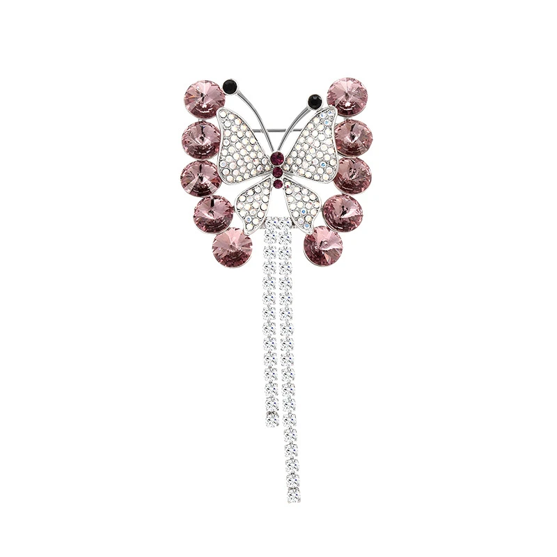1754优雅梦幻紫色蝴蝶甜美流苏胸针