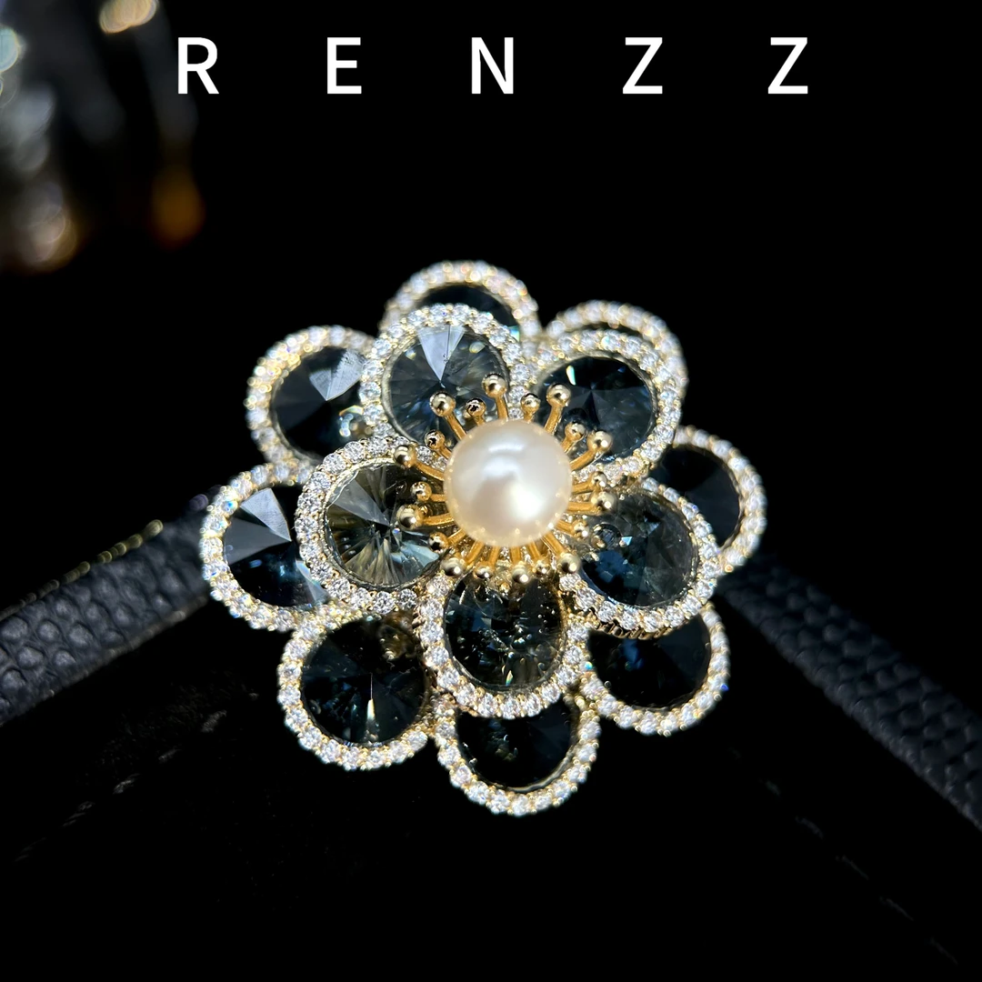 2707蓝色牡丹花磁吸扣胸针