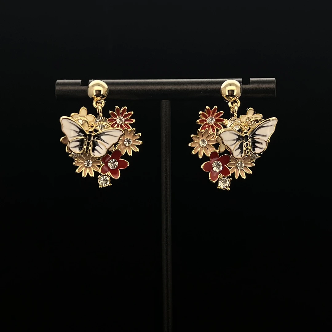 8095红色蝴蝶花团耳钉D8095DE02