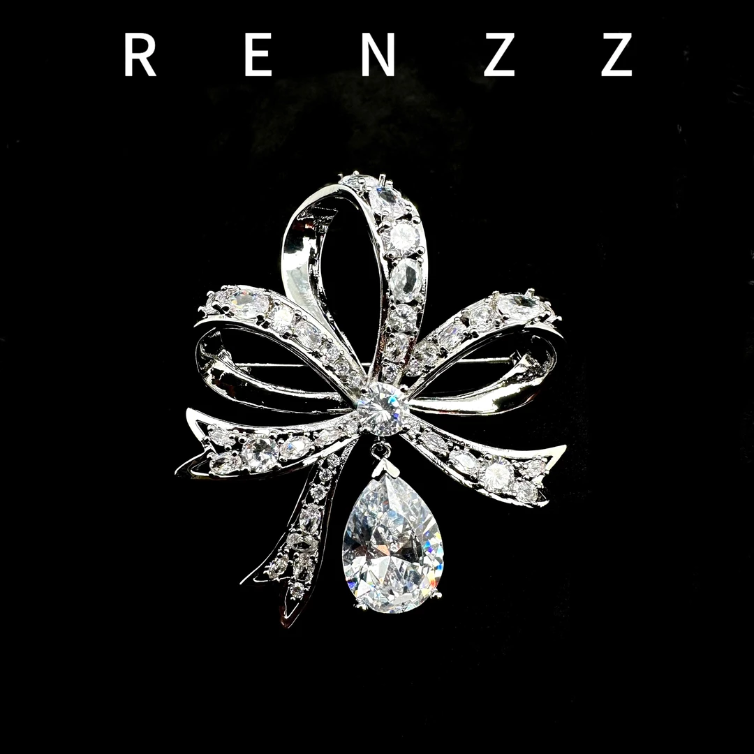 2874法★【白色蝴蝶结水滴】高档优雅百搭胸针