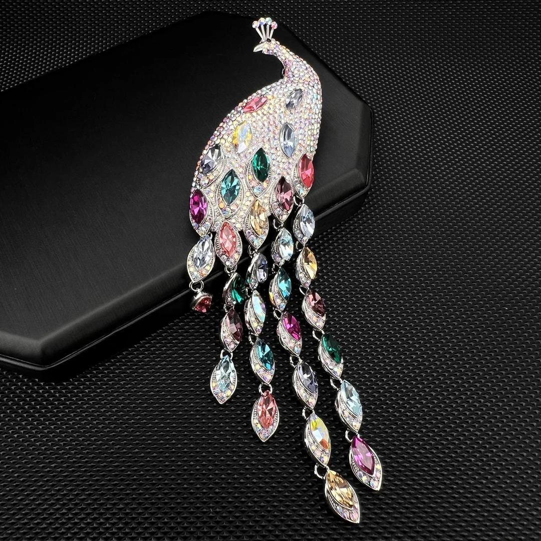 铜合金合成锆石胸针 1853彩色凤凰流苏胸针
