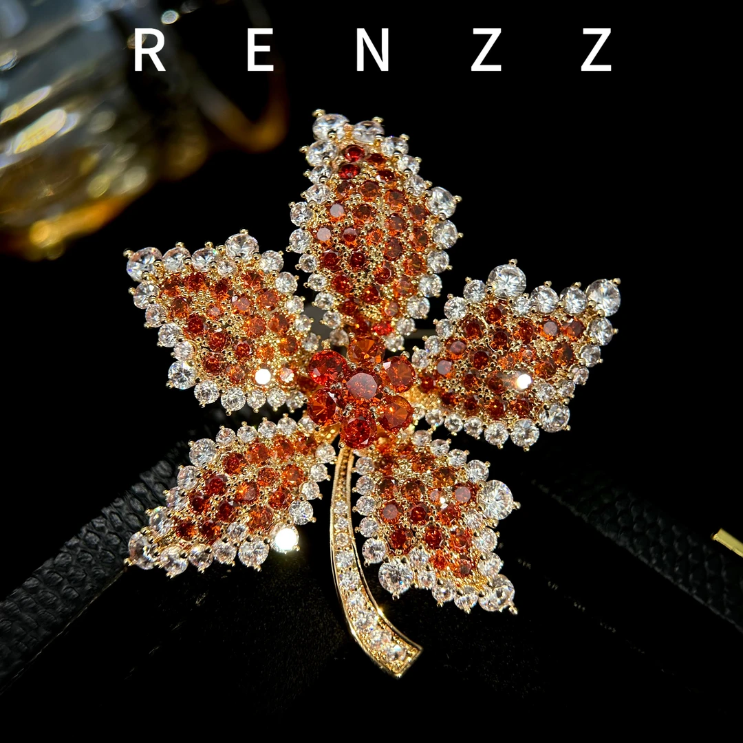 2150法★【火红枫叶】橙色枫叶轻奢胸针