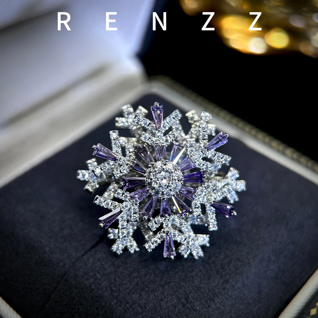 7604意★【紫色雪花】时尚轻奢旋转雪花胸针