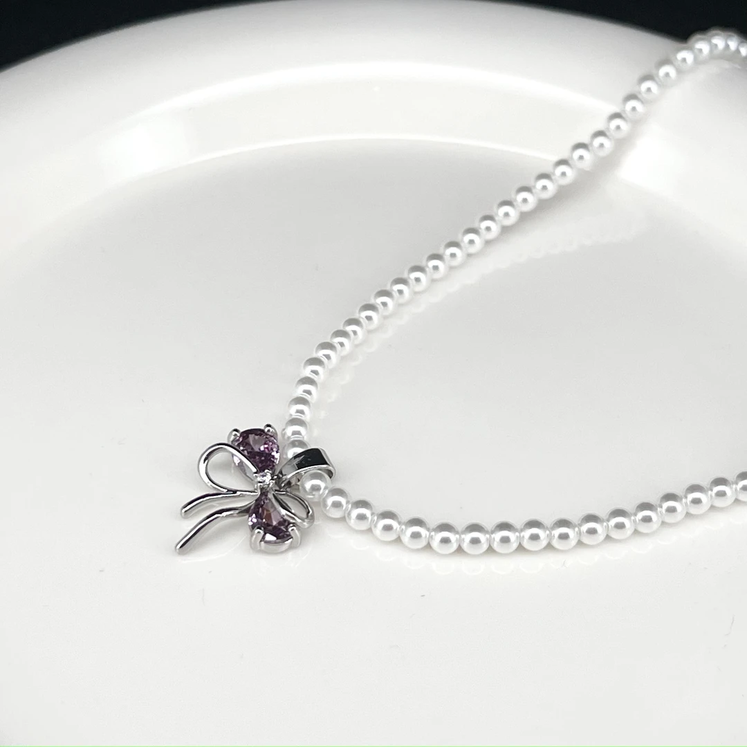6673紫色蝴蝶结项链