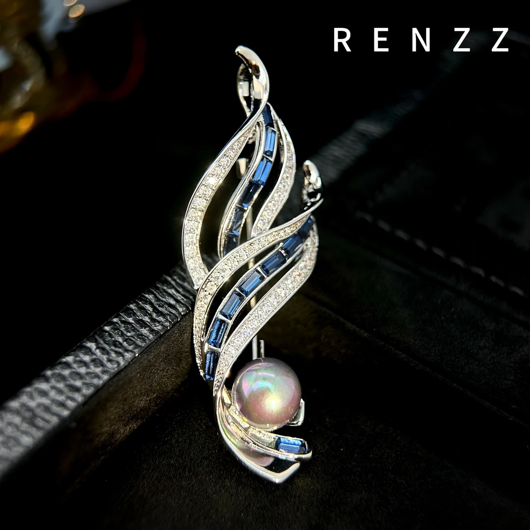 2979法★【卷羽】百搭蓝色卷羽胸针