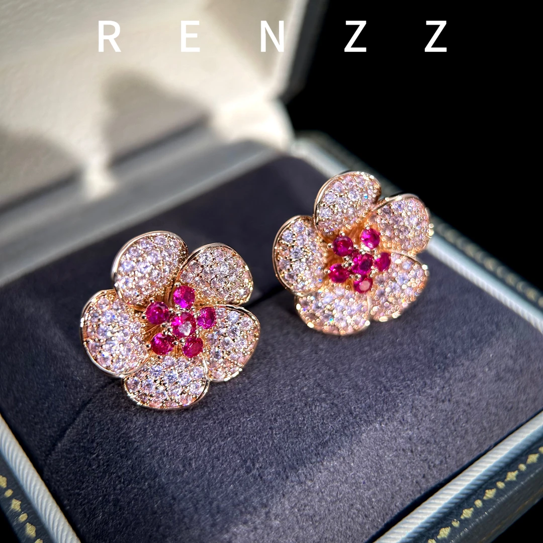 0082玫瑰金色海棠花耳钉