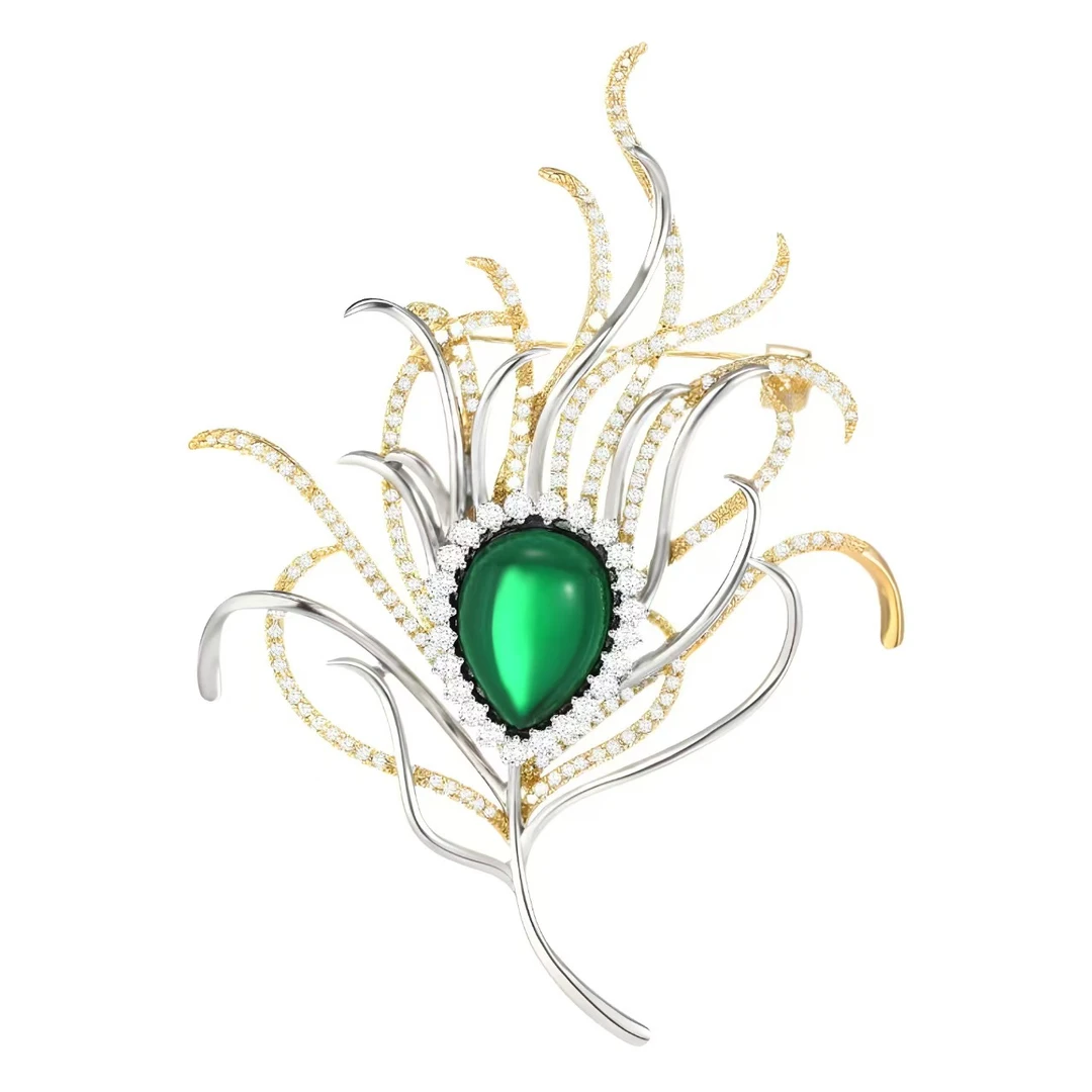 0728孔雀羽毛高档胸针