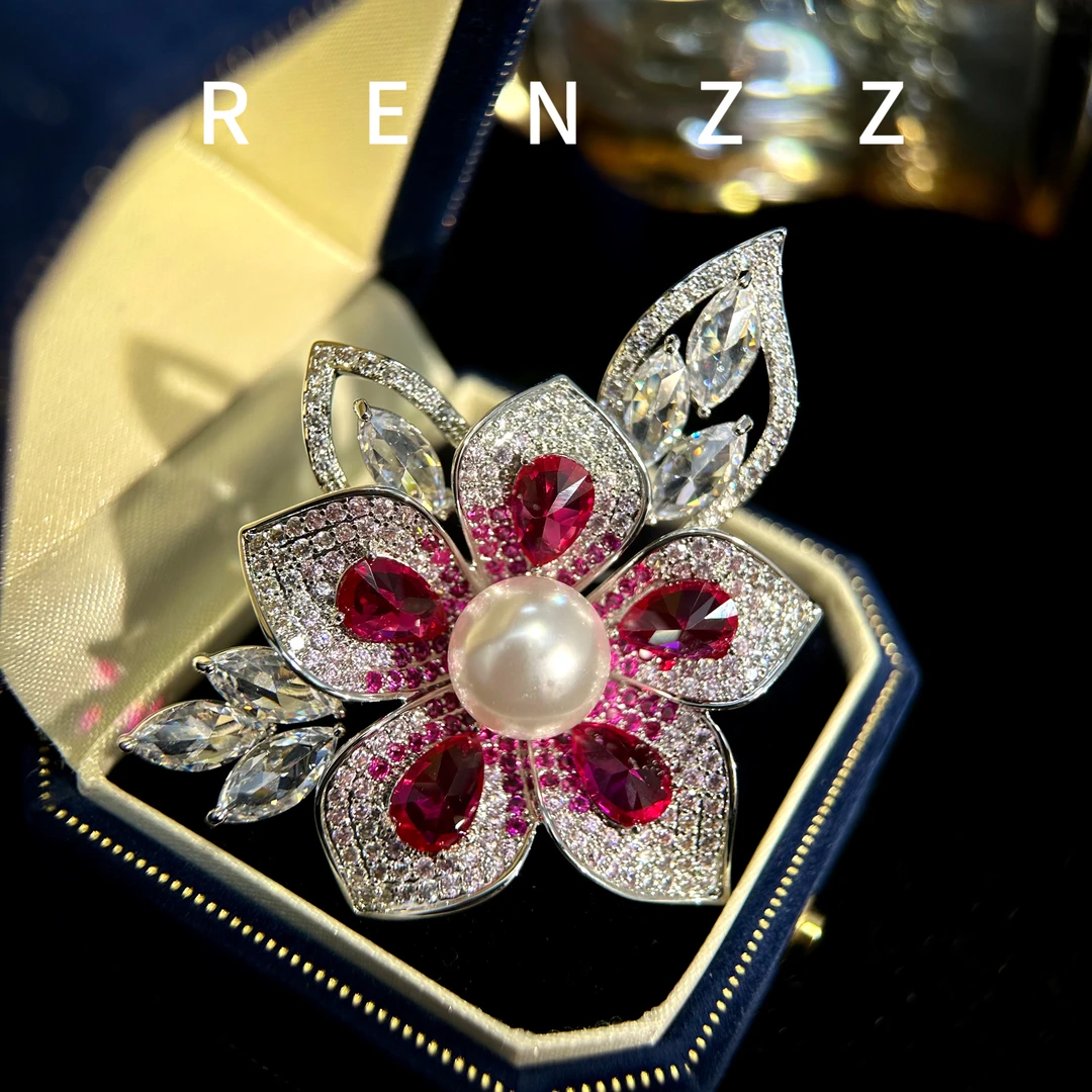 2897意★【花贵妃】高档玫红海棠花气质胸针