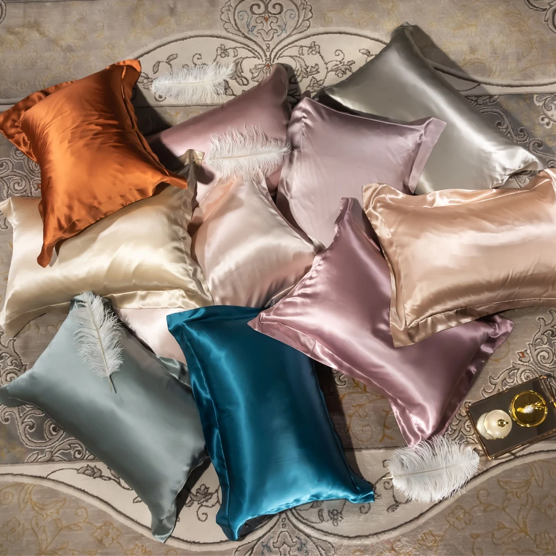 100%桑蚕丝 双面全真丝 真丝枕套莹润丝滑 纯色防尘欧式家用