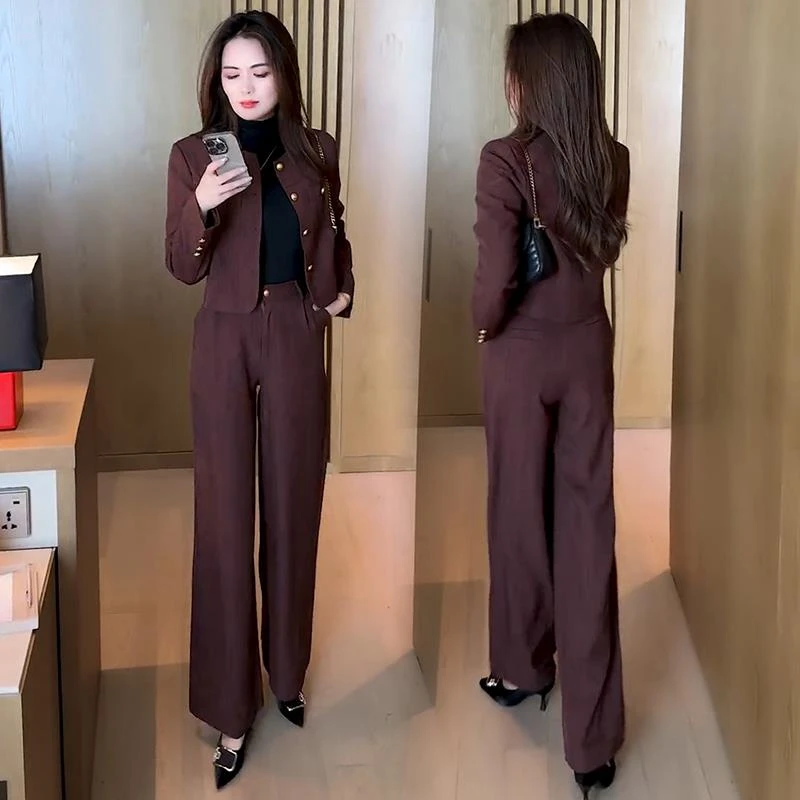 时尚气质套装女秋季新款高级感洋气职业短款外套阔腿裤洋气休闲装