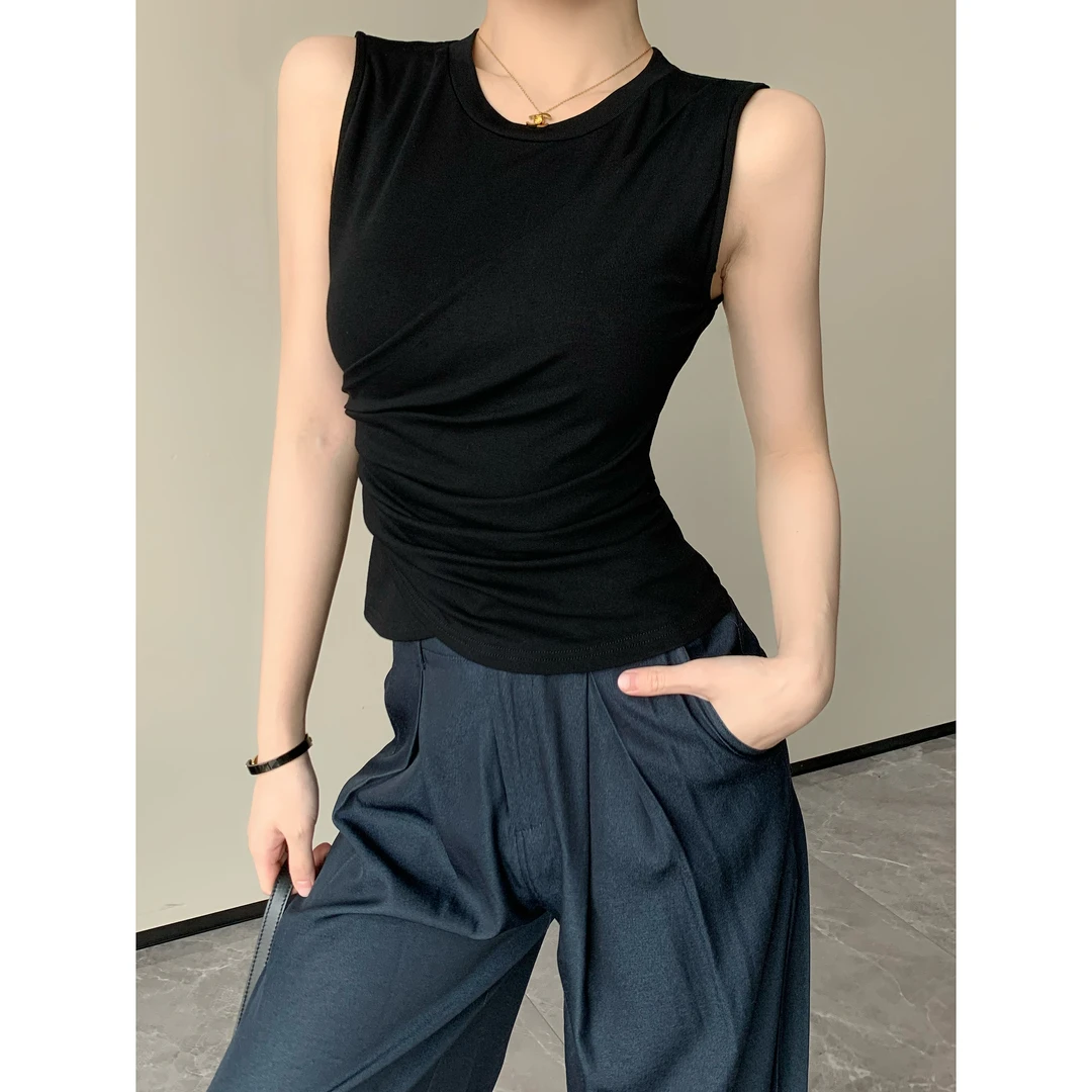 JIJINQI显瘦夏季修身无袖设计感上衣2024新款女背心 JINQCSP0612