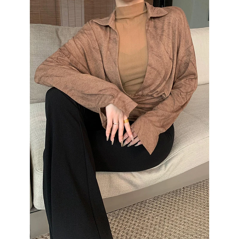 JIJINQI春季新款气质褶皱长袖衬衫女设计感假两件上衣JINQCSP0226