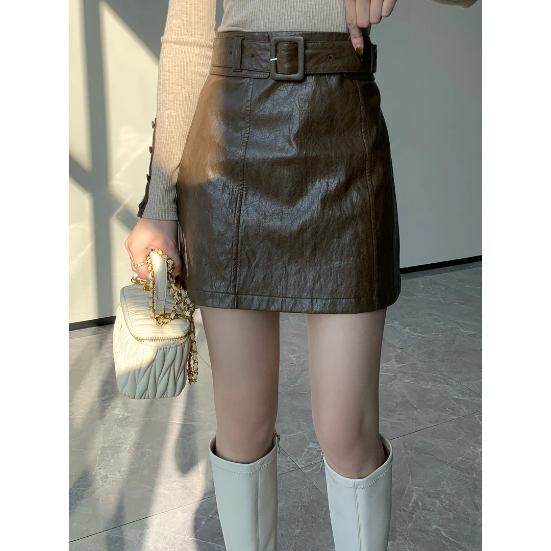 JIJINQI气质复古不规则显瘦半身裙高腰时尚百搭皮裙女JC08BZPT397