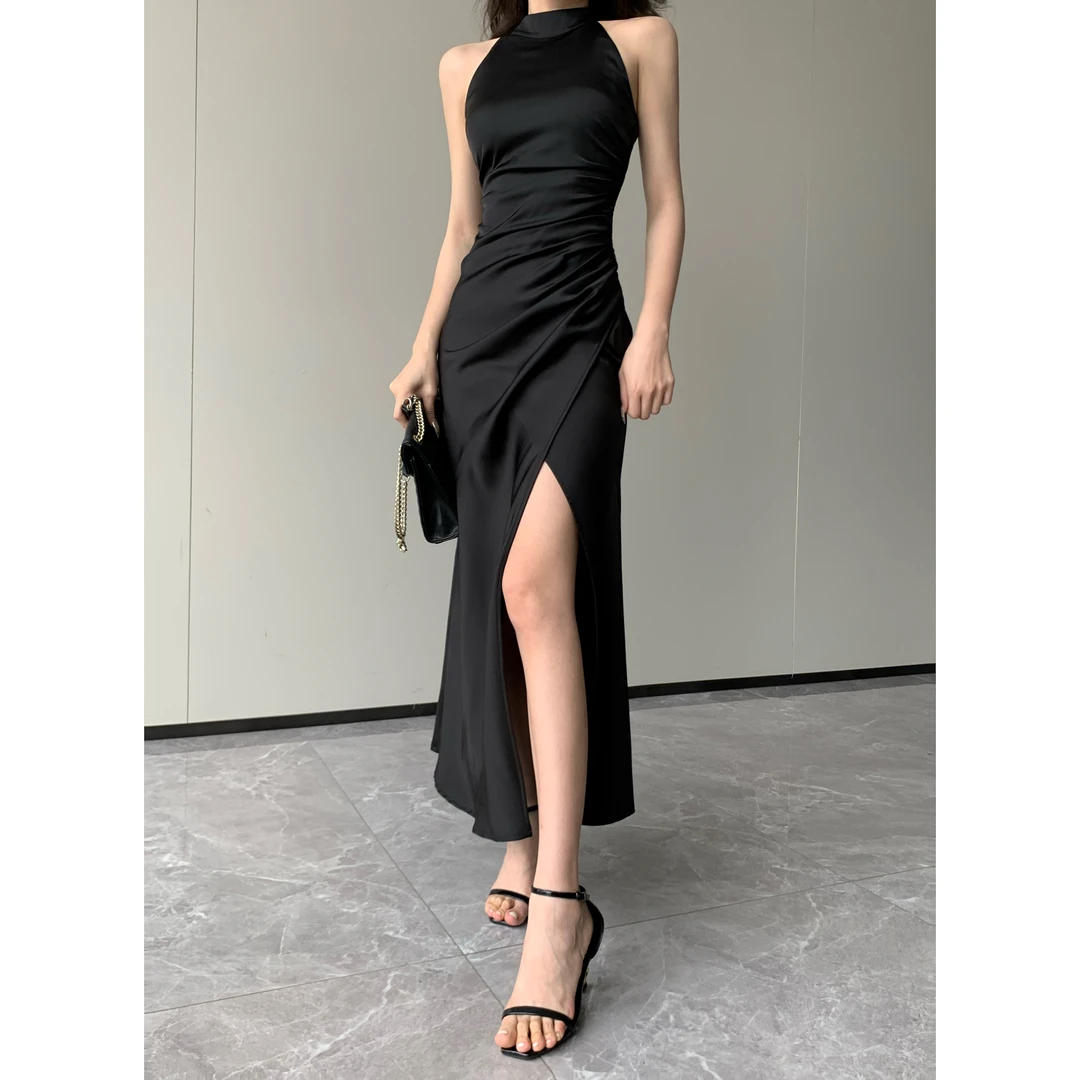 JIJINQI气质显瘦开叉连衣裙夏季新款裙子收腰修身包臀裙JINQC0414