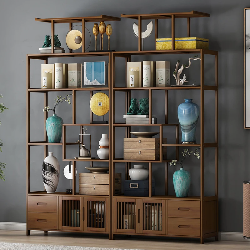 博古架实木新中式茶叶茶具茶室置物架展示柜陈列架摆件柜客厅书架