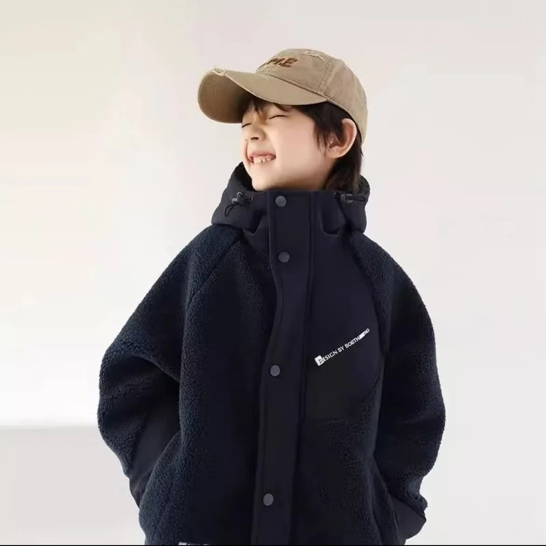【现货现发】男童外套加绒夹棉毛毛衣冬季2024新款中大童棉服