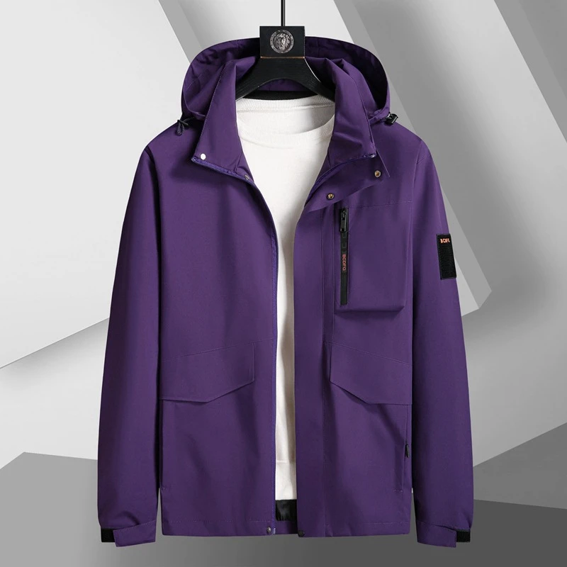 【展翔大码】秋冬加绒户外胖子加肥加大立领连帽男夹克时尚外套防风