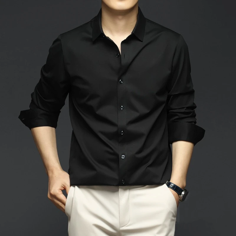 瑟图肖春夏季男士高端长袖商务衬衫桑蚕丝免烫抗皱修身衬衣男装新