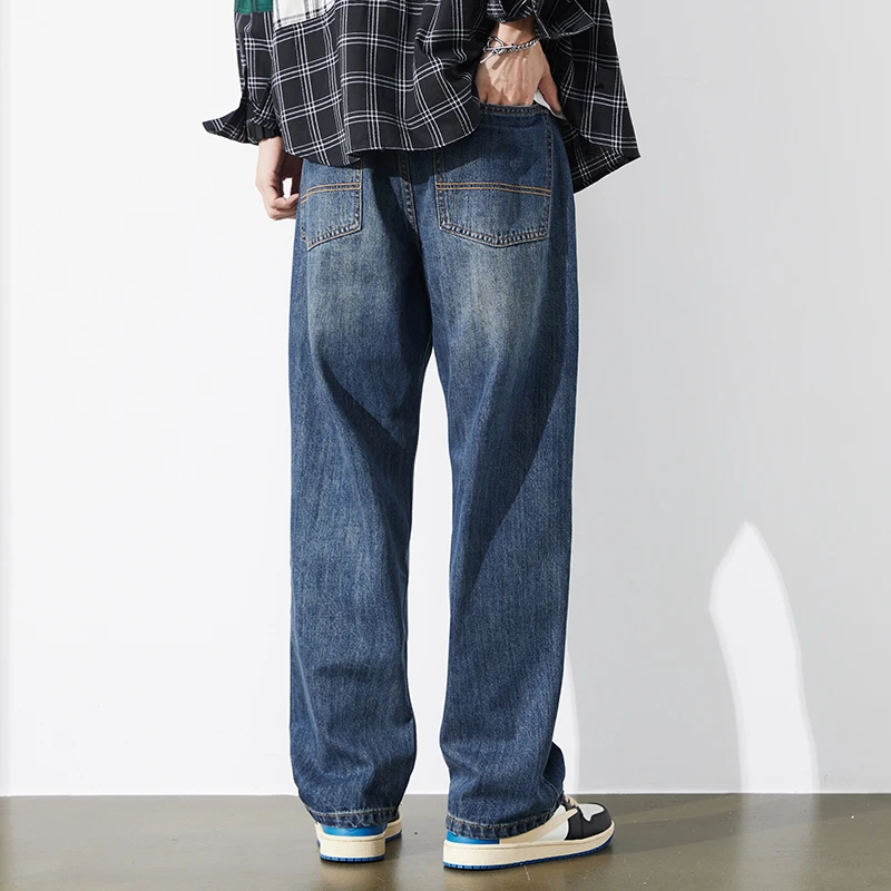 瑟图肖牛仔裤男宽松直筒阔腿坠感秋冬季男士休闲加绒加厚百搭裤子