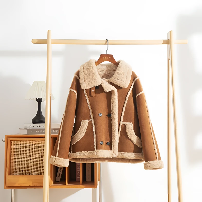 皮毛一体加重羊羔毛外套女新款高级感加厚短款机车服JX