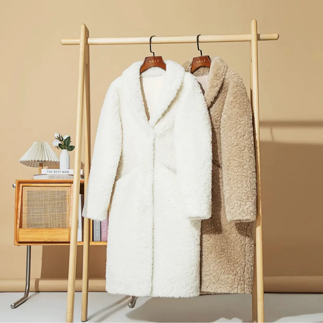 冬季新款羊毛皮毛一体外套女加厚毛绒大衣中长款ZBYY