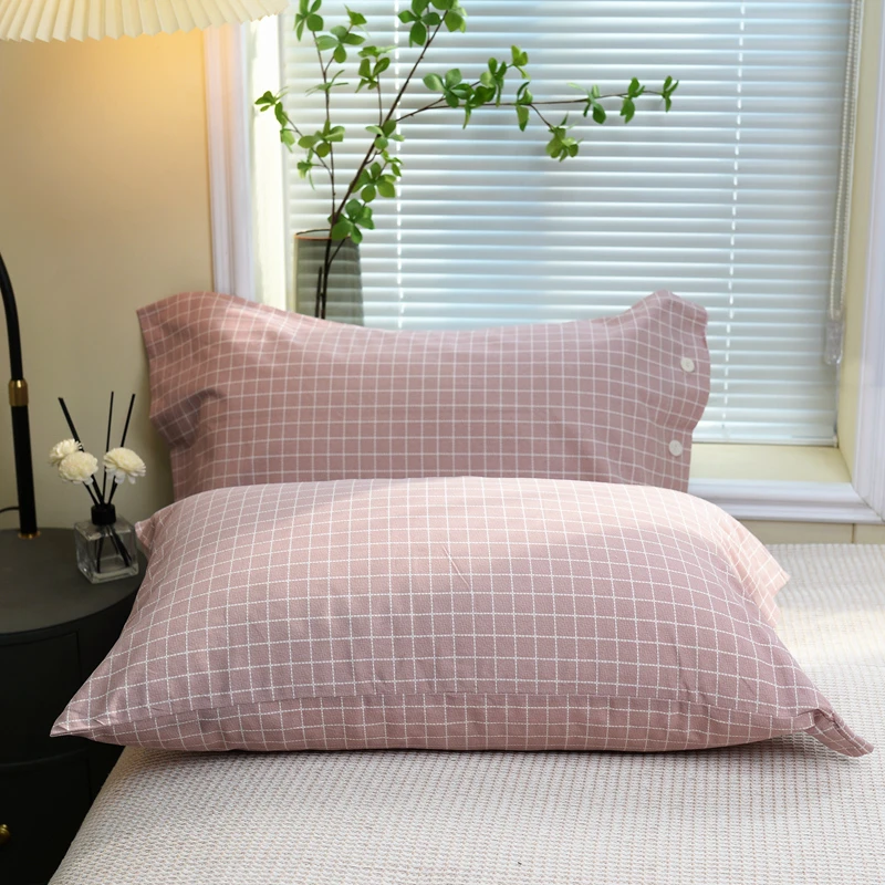 家用棉麻单件枕套全棉一对装简约纯色纽扣款厚纯棉枕头套高档情侣