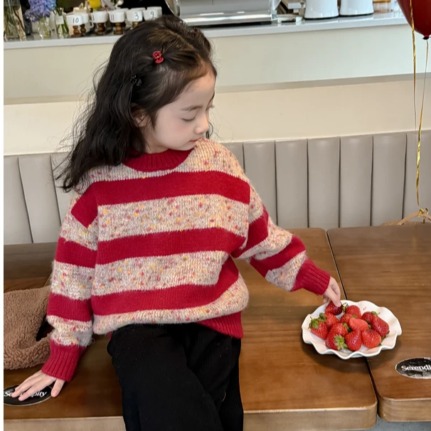 女童毛衣加厚冬装红色儿童针织衫宽松保暖儿童中大童女孩毛线衣潮
