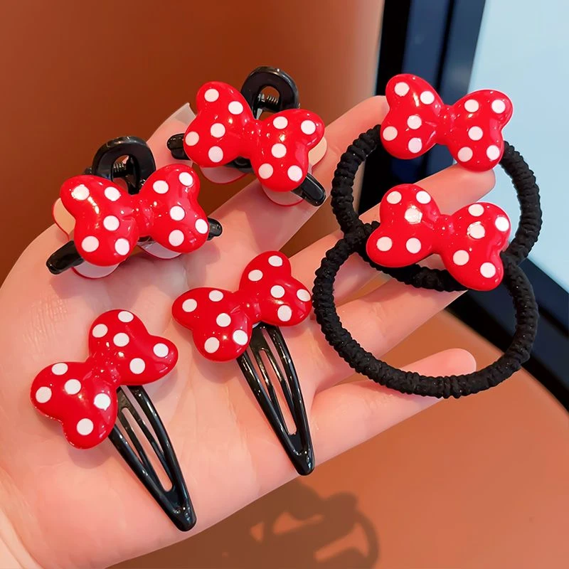 儿童红色波点蝴蝶结抓夹小号前额刘海发夹女孩侧边发卡后脑勺发饰