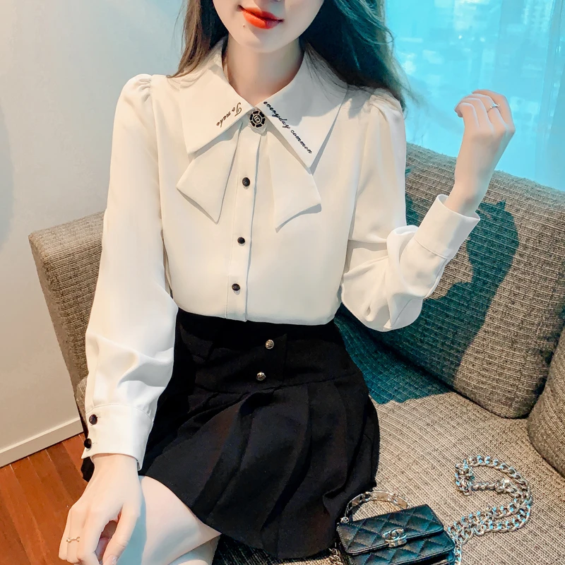 长袖衬衫女春秋20255新款法式减龄高级感职业上衣泡泡袖雪纺衬衣