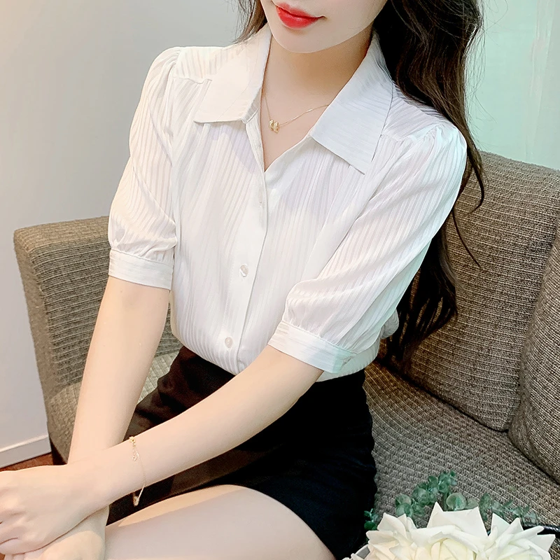 高级感雪纺衬衫女士夏季2025年新款通勤职业气质上衣洋气短袖衬衣