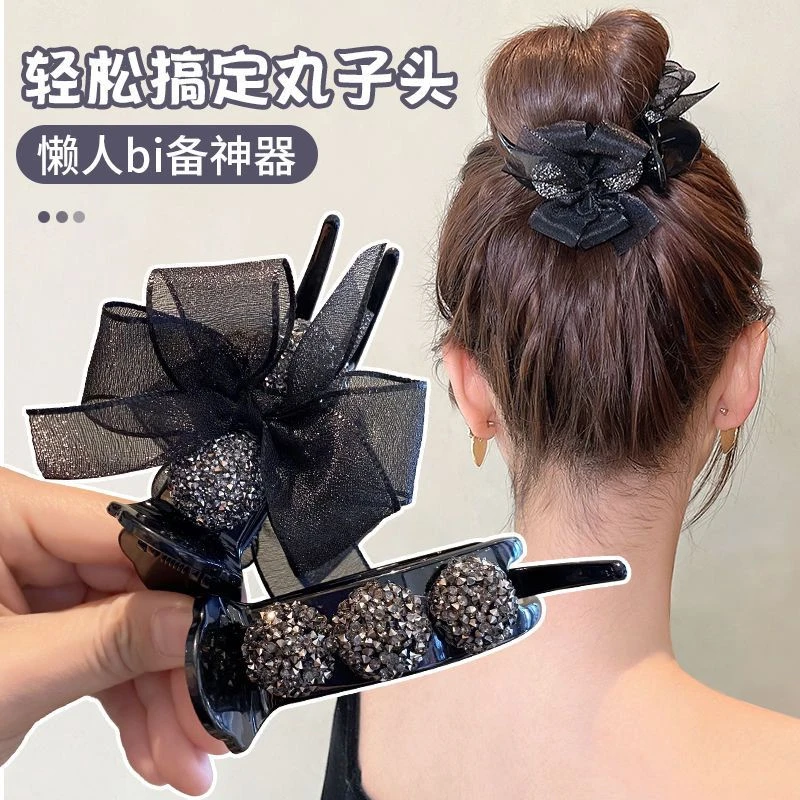 新款蝴蝶结大号耐用 网纱丸子头抓夹神器懒人盘发神器蝴蝶结抓夹