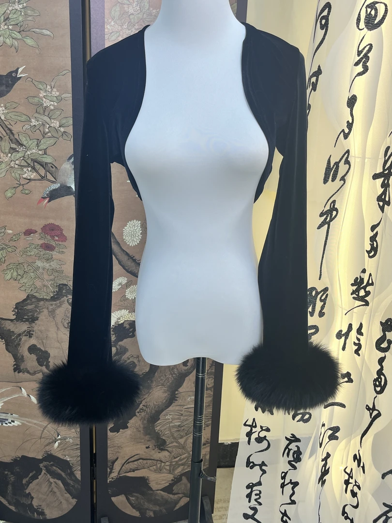 秋辞香~丝绒百搭秋冬国风短外套显瘦百搭狐狸毛毛坎肩